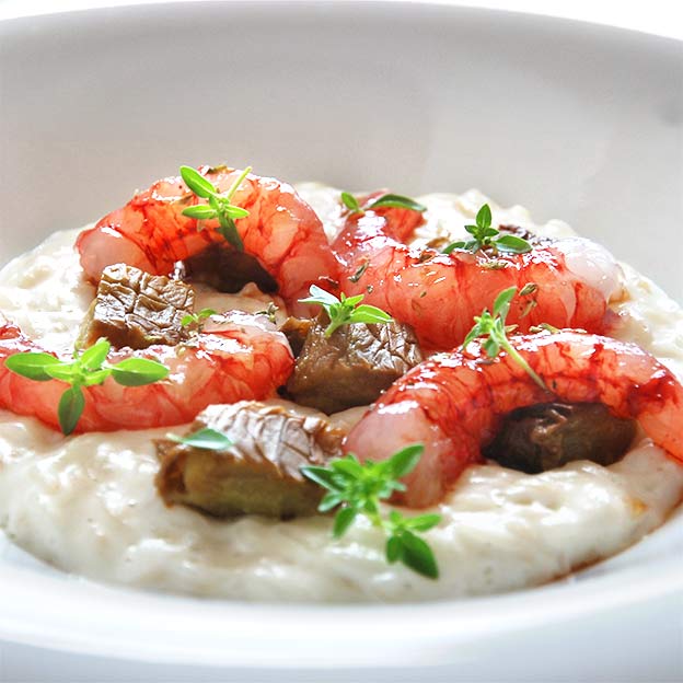 Risotto-met-garnalen-en-aubergine